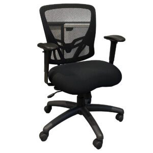 Used OFD Mesh It ZAPP Task Chair In Black Ergonomic and functional, this task chair is designed for comfort and heavy-duty use, ideal for busy workspaces. Heavy-duty nylon base with dual-wheel carpet casters 2:1 synchro tilt mechanism with tilt lock and tension adjustment Molded foam seat with black fabric  300 lb. weight capacity Dimensions: 26"W x 28"D x 41"H Perfect for offices, home workstations, and collaborative environments.