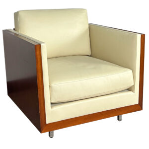 Used Decca Rottet Lounge Chair Designed for comfort and sophistication, this lounge chair offers a refined seating experience with a handcrafted finish. Walnut Wood Finish W/ Cream Leather Upholstery  Comfortable lounge seating with a wide profile High-quality construction indented for commercial use. Dimensions: 33"W x 31"D x 25"H Ideal for office lounges, reception areas, and executive suites.