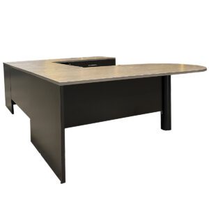 Used 72" W Two-Tone U-Shape Bullet Top Desk with Two-Drawer Lateral File Right-Handed This U-shape desk features a two-tone design with a gray laminated top and a black frame, offering ample workspace and integrated storage for professional environments. U-shape configuration with a bullet top desk Right- Hand  Two-drawer lateral file for organized storage. Gray laminated surface with a durable black frame. Dimensions: Desk: 72.1/8"W x 36"D x 28.3/4"H Bridge: 48.1/8"W x 24.1/8"D x 19.3/4"H Return: 72.1/8"W x 24.1/8"D x 28.3/4"H Ideal for offices or executive suites requiring expansive workspace and streamlined organization.