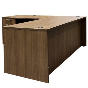 Used Walnut 65" W LH L-Shape Desk with Dual BF Hanging Pedestals