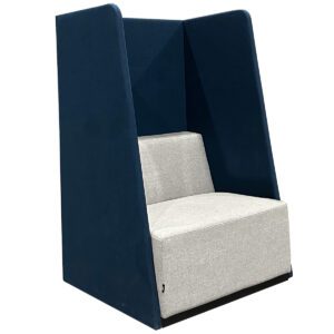 Used Vair High-Back Privacy Lounge Chair High-back lounge chair designed for comfort and functionality, available in Navy/ Light Grey Upholstery. Built with steel legs for stability, this chair is ideal for focused work or private conversations. Navy/Light Grey: Durable polyester fabric Steel legs for stability Dimensions: 36"W x32"D x 58"H Perfect for lounges, private offices, or collaborative spaces.