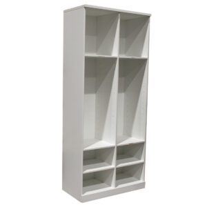 Used 36" W x 84" H White Laminated Shelving Unit Measuring 36" wide, 18" deep, and 84" high, this shelving unit provides substantial storage space for various settings. Dimensions: 36" W x 18" D x 84'H 