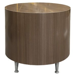 Used National Reno Series 24" End Table in Almond Laminated Finish with Grey Legs A sleek and stylish end table with a modern design, perfect for adding a functional surface to any room. Almond laminated finish  Grey legs  Compact 24" diameter for versatile placement Dimensions: 24" Diameter x 20" H Ideal for living rooms, lounge areas, and private offices. 