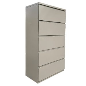 Used 36" W 5-Drawer Lateral File in Light Gray A practical file cabinet providing secure and efficient document organization. Five drawers Light gray finish Locking mechanism for added security Dimensions: 36"W x 19"D x 64"H Ideal for offices, archives, and shared workspaces.