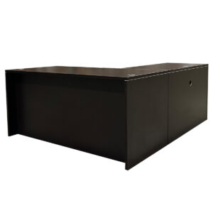 Used 65" W Espresso Laminated L-Shape Desk with BBF & FF Pedestal LH This L-shape desk provides ample workspace with integrated storage, including a box-box-file and file-file pedestal for organization. Left-hand orientation Box-box-file and file-file pedestal for storage Spacious work surface Dimensions: Desk: 65"W x 29.1/2"D x 29.1/2"H Return: 47.1/4"W x 23.5/8"D x 29.1/2"H Ideal for offices and workstations requiring efficient storage and functionality.