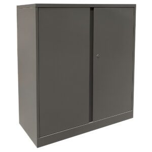 Used Steelcase 36" W Storage Cabinet in Grey Metal A practical storage solution featuring a spacious interior with multiple shelves to organize office supplies or personal items. Built with sturdy metal construction for lasting functionality. 36' W x 40"H Double Door Storage Cabinet Grey Finish Metal Dimensions: 36"W x 18"D x 40"H Ideal for offices, supply rooms, and storage areas.