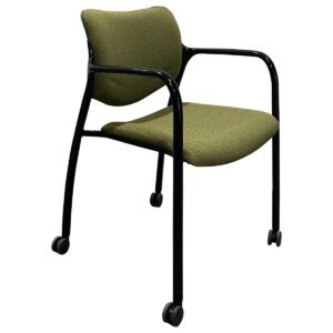 Used Herman Miller Aside Side Chair in Green Upholstery with Black Frame on Casters Designed with task-chair qualities, this side chair offers comfort and support with its thick cushions and ergonomic contours, making it suitable for both short and extended seating. Equipped with casters for easy mobility, it’s a versatile addition to multipurpose rooms, workstations, and meeting areas. Green Upholstery Black Frame  Casters Dimensions: 23"W x 21"D x 32"H Ideal for workspaces needing flexible and comfortable seating.