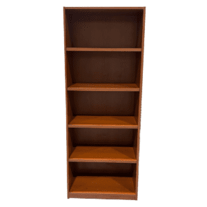 UUsed 31"W Cherry 5-Shelf Bookcase This cherry bookcase provides five spacious shelves for storing books, files, or office decor. Five Shelf Bookcase Cherry Finish Slim profile  Dimensions: 31" W x 14" D x 73"H Ideal for private offices, libraries, and conference rooms