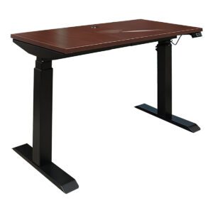 Used Mahogany 47" W Height-Adjustable Desk W/ Black Frame This height-adjustable desk features a mahogany surface and a sturdy black frame, providing a sleek, functional solution for active workspaces. Height-adjustable design ranging from 26.1/8"H to 51.7/8"H. Mahogany laminate top  Black frame  Dimensions: 47.3/8"W x 23.5/8"D x 26.1/8"H to 51.7/8"H Perfect for dynamic workspaces, offices, or home settings that prioritize ergonomic flexibility.