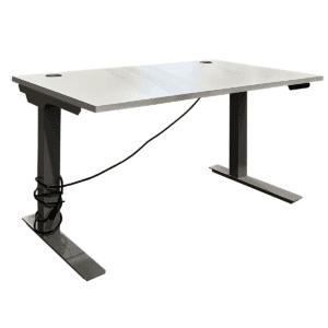 Used 48"W Height Adjustable Desk in White with Metal Legs in Silver Finish This height-adjustable desk offers a white surface with metal legs in a silver finish, designed for ergonomic work. The desk adjusts from a low height of 24" to a maximum height of 51". Height adjustable from 24" to 51" f White surface with metal legs in silver finish Dimensions: 48"W x 30"D x 24"H/51"H Ideal for commercial or residential workspaces that need flexible standing or seated options.