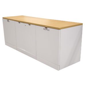 Used White Credenza with Maple Top This spacious credenza blends modern design with practical functionality, providing ample storage and surface area for various office needs. Smooth white finish with a contrasting maple top Multiple storage compartments for organization Sturdy build with a clean, contemporary look Dimensions: Length: 78" Depth: 24" Height: 30" Ideal for reception areas, conference rooms, and executive offices.