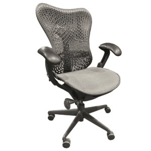 Used Herman Miller Mirra Full Function Task Chair This task chair combines ergonomic comfort with a sleek design, featuring height-adjustable arms and seat height adjustment for personalized support. Dimensions: 29" wide x 24" deep x 43" high Perfect for maintaining comfort and productivity in any office environment.