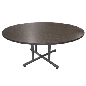 Used 60"W Round Grey Laminated Table by Clear Design This 60-inch round table features a grey woodgrain laminated surface, making it a stylish and practical choice for various settings, from meetings to casual gatherings. Grey laminated top  Spacious design ideal for group discussions Sturdy construction ensures long-lasting use Dimensions: 60"W x 60"D x 29"H Perfect for conference rooms, break areas, and collaborative spaces. 