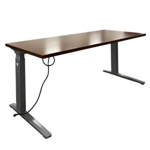 Used 70" W Dark Cherry Herman Miller Height Adjustable Desk W/ Silver Frame This desk combines functionality and style with a dark cherry laminate surface, and a sleek silver-finished frame. Simple height-adjustable switch for ergonomic support Silver Frame Dimensions: 70"W x 29"D x 30"H Perfect for private offices, executive suites, and shared workspaces.