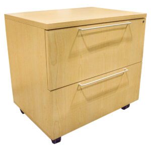 Used 31" W Two Drawer Lateral File On Casters In Maple This lateral file cabinet in maple offers mobility with its casters and provides ample storage with two spacious drawers, making it a practical solution for organized filing. Maple Laminated Finish Two Spacious Drawers Casters for Easy Mobility Dimensions: 31" wide x 24" deep x 30" high Ideal for offices, executive suites, and collaborative workspaces.