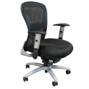 Used 9to5 Strata Series Mesh-Back Task Chair W/ Silver Legs & Backplate This ergonomic task chair combines sleek design with superior comfort, featuring a breathable mesh back and a durable silver leg frame. Breathable Mesh Back High-Resilient Molded Foam Seat Heavy-Duty Synchro Tilt Control Dimensions: 29" wide x 29" deep x 39" high Ideal for offices, executive suites, and collaborative workspaces.