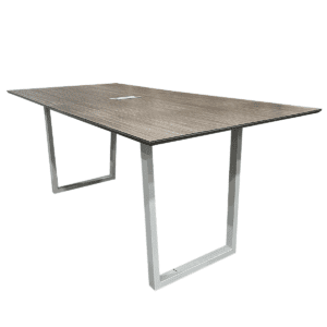 Used Clear Design 97"W Bar Height Collaboration Table In Shadow Elm Laminated Finish This Clear Design bar-height collaboration table offers a spacious surface with a Shadow Elm laminated finish, designed for standing meetings or stool seating in dynamic work environments. Bar height  Metal Legs  Shadow Elm laminated surface Dimensions: 97"W x 48"D x 40"H Perfect for commercial collaborative areas, breakrooms, and team huddle spaces.