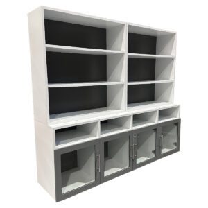 Used 72"W Sideboard Credenza Bookcase Combo In White With Silver & Black Accent 