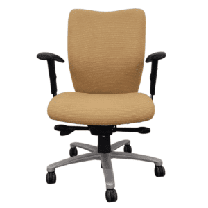 National Mix-It Task Chair Tan Upholstered Seat & Back W/ Black Arms & Metallic Base.