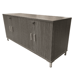 Used 62" W Clear Design Storage Credenza in Shadow Elm Laminated Finish with Polished Metal Feet