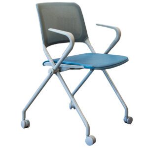 Used Sit On It Qwiz Series Mesh-Back Upholstered Seat Nesting Chair In Blue W/ Fog Frame