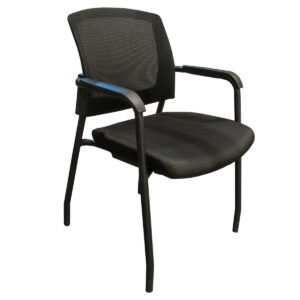 Used COE Black Mesh-Back Guest Chair W/ Black Frame This guest chair features a breathable mesh back and a sturdy black frame, offering comfort and durability. Black Mesh Back Upholstered Padded Seat Black Frame Dimensions: 23" wide x 20" deep x 33" high Ideal for reception areas, conference rooms, and guest seating in offices.