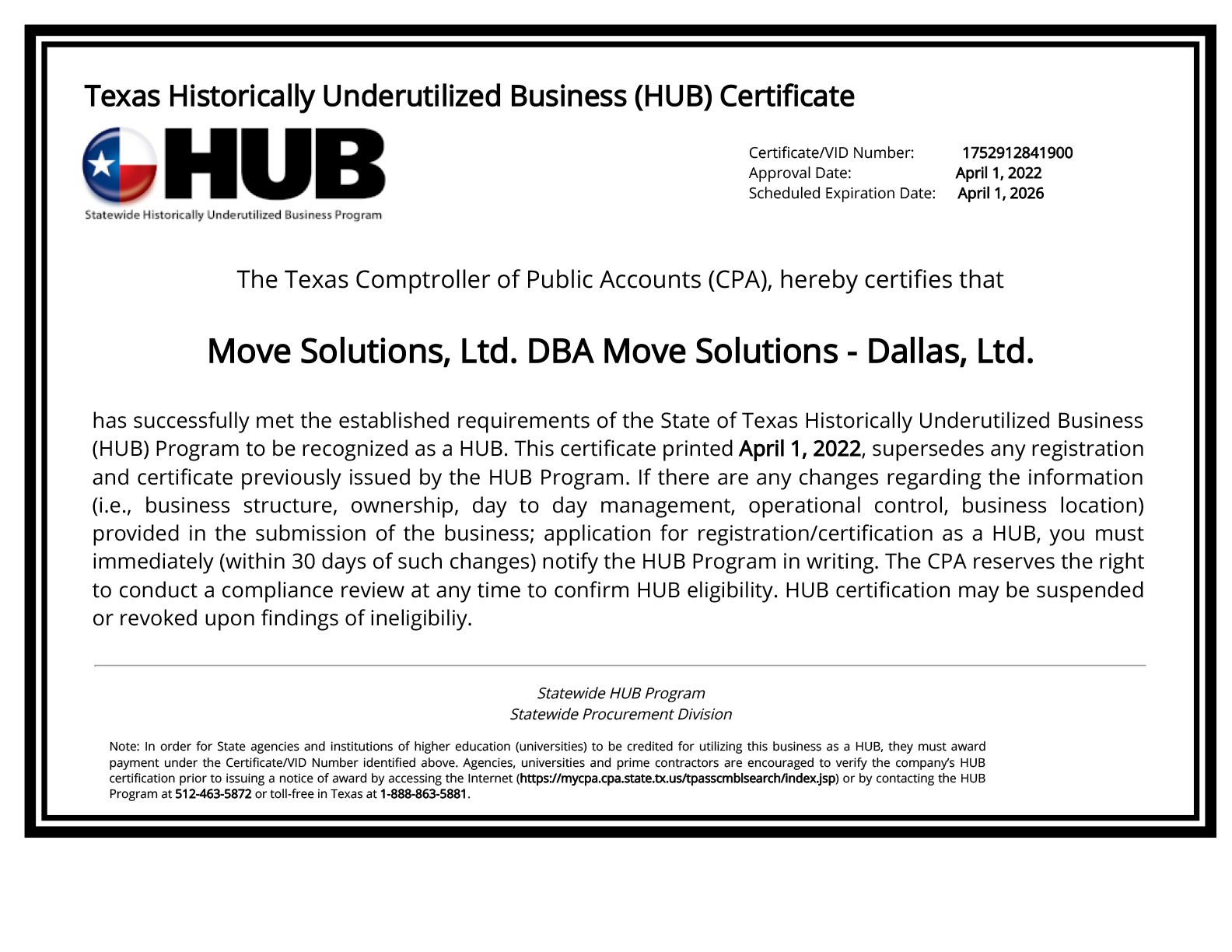 HUB Certificate