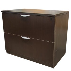 35" W Two Drawer Laminate Lateral File In Espresso W/ Silver Pull Handles